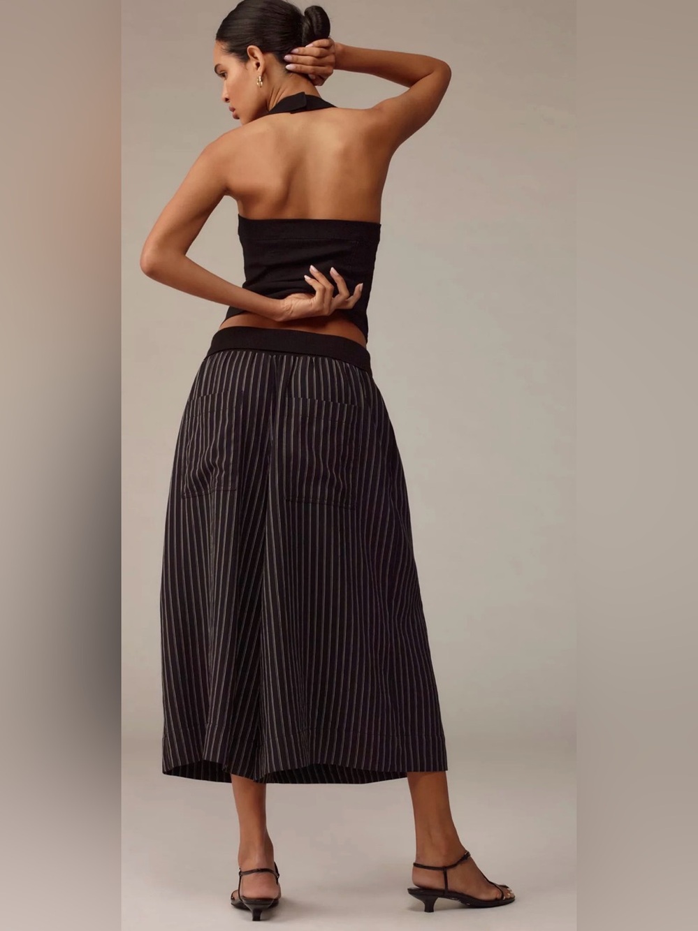 Anthropologie Black Pinstripe Wide-Leg Crop Pants - Picture 3 of 9